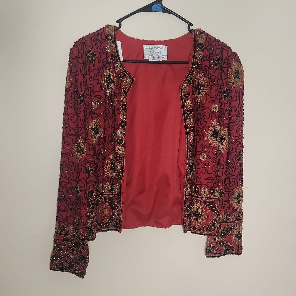 90's Red Beaded Silk Jacket